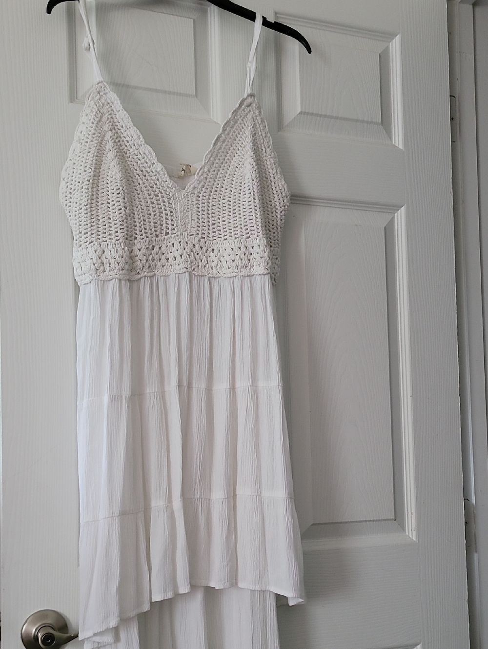 indulge White Crochet Bust High-Low Sundress